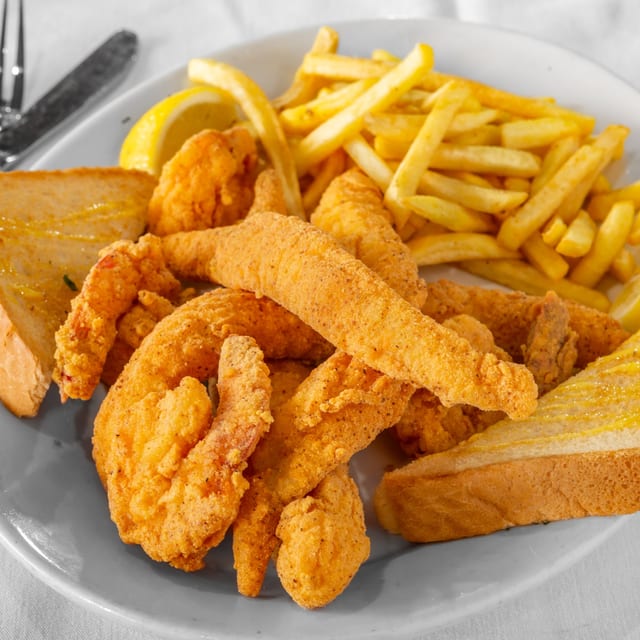 Fish and Shrimp with Fries.